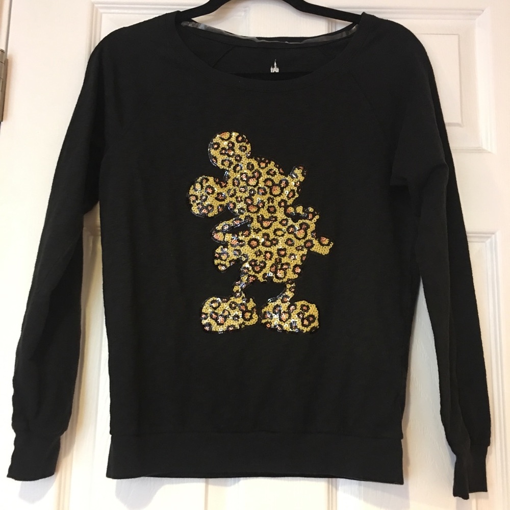 Disney Mickey Mouse Leopard Black Shirt Small